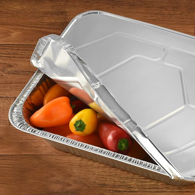 NYHI 9x13 Disposable Aluminum Foil Pans With Lids Large Half Size Deep Steam Pan and Oven Buffet Trays Food Containers for Catering Baking Roasting (1)