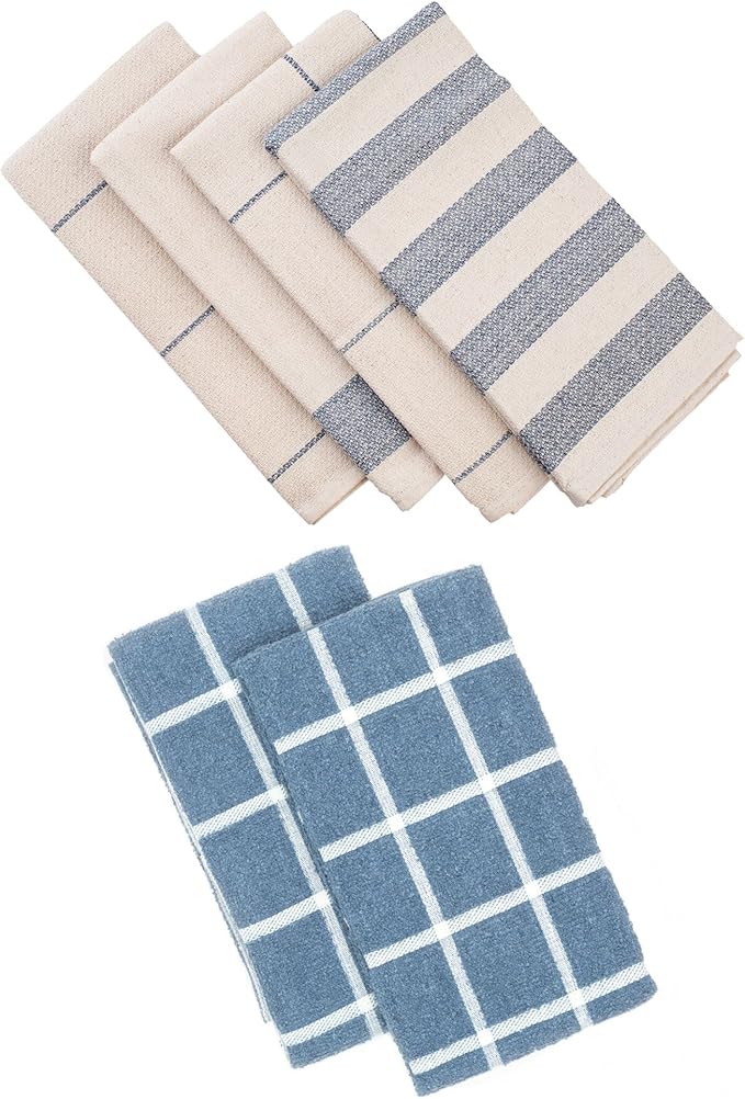 MEEMA Kitchen Towels and Dishcloths Sets of 6 | Large 18 x 28 Inch | Upcycled Cotton Tea Towel | Super Absorbent Cotton Dish Towels for Kitchen | Sage Green Stripes | Hand Towels