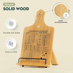 Cookbook Stand, Rustic Wood Cookbook Holder Cutting Board Style, Adjustable Recipe Ipad Tablet Book Holder and Stand for Kitchen with Anti-Slip Kickstand (Natural Conversion Chart)