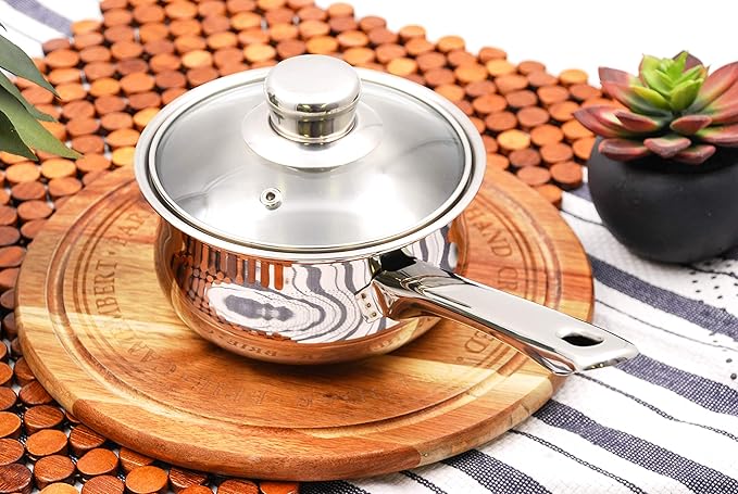 Tuxton Home Nevada 7 Piece Cookware set; Stainless Steel, PFTE & PFOA Free, Freezer to Oven Safe, Induction Compatible; 1QT & 2QT Saucepans, 5QT Dutch Oven, 10" Open Frypan