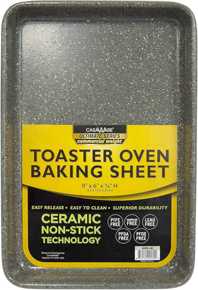 casaWare 9.75 x 6.62 x 0.75-Inch (Exterior) Toaster Oven Ultimate Series Commercial Weight Ceramic Non-Stick Coating Baking Pan (Silver Granite)