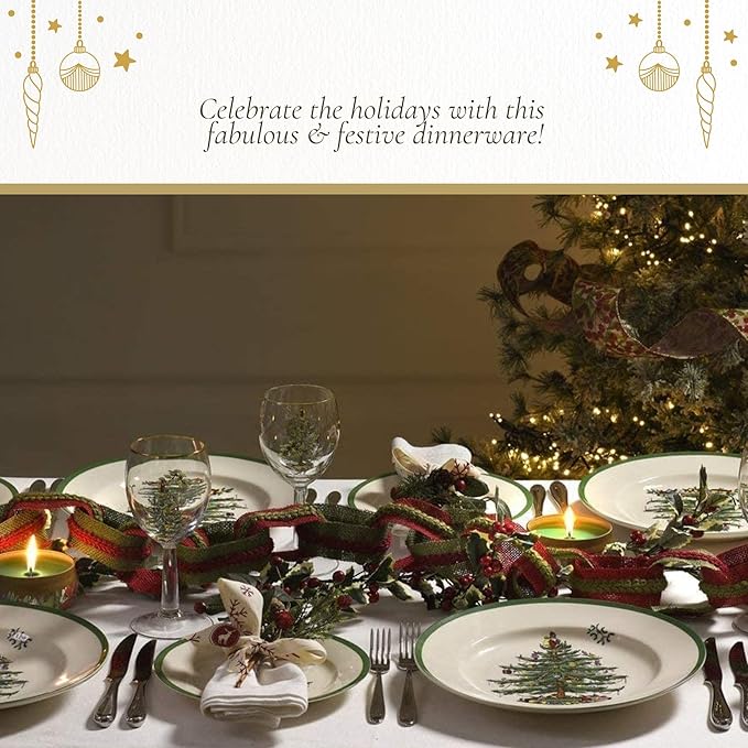 Spode Christmas Tree Melamine Round Platter - 14 Inch Shatterproof Serving Plate for Holiday Meals, Holiday Party - Festive Tableware for Indoor & Outdoor Use, Dishwasher Safe Christmas Dinnerware