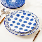 Ceramic Dinner Plates Set - 10.5 Inch Large Kitchen Porcelain Salad Serving Plate for Pasta Steak Pizza Pancakes - Scratch Resistant Dishwasher Oven Microwave Safe - Set of 6 - Vintage Blue