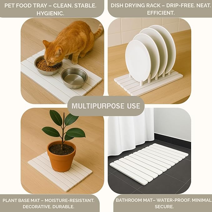 Stone Drying Mat for Kitchen Counter – Large Foldable Diatomaceous Earth Mat 24”x16” – Absorbent Quick Dry Mat for Bathroom, Countertop – Collapsible Stone Bath Mat for Dishes, Cups, Bottles