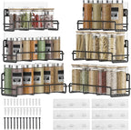 6 Pack Wall Mount Spice Rack Organizer, for Kitchen Pantry Door Storage and Organization, Heavy-Duty Metal Kitchen Spice Rack, Flexible Wall Iron Shelves with Adhesive Hook, Black