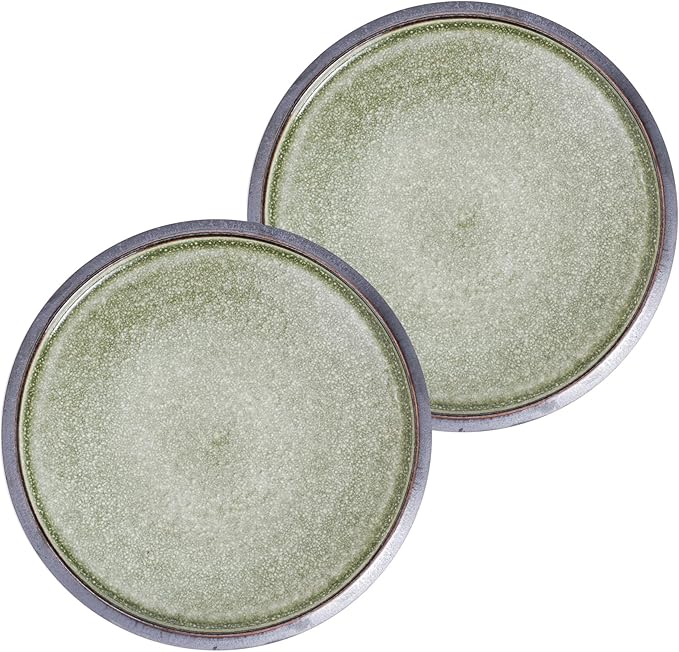 Uaral Dinner Plates,10.5inch Ceramic Plates Salad Plates Two-Tone Color Glaze Kitchen Serving Dishes,Set of 2(Texture Black and Green)