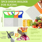 FANTEXY 3Pieces Onion Holder for Slicing, Stainless Steel Onion Cutter for Slicing, Potato Lemon Slicer Tomato Slicers Kitchen Comb for Vegetables, Fruit and Meat