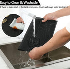 Black Placemats Set of 6 - Easy Clean Washable Vinyl Placemats - Wipeable Heat Proof Table Mats for Dining Table - 17x12 Inch (Pure Black, 6)