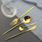 JASHII Stainless Steel Titanium Plated Golden Flatware Set 24 Piece, Golden Silverware Set for 6 (Shiny)