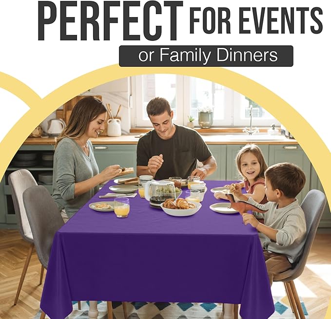 Exquisite 66% Thicker Premium Plastic Table Cloth Rectangle Table Cover 0.5 Mil 6 Pack Purple Table Cloth 54 Inch x 108 Inch Disposable Tablecloth Won't Tear Easily Like Cheap Thin Brands