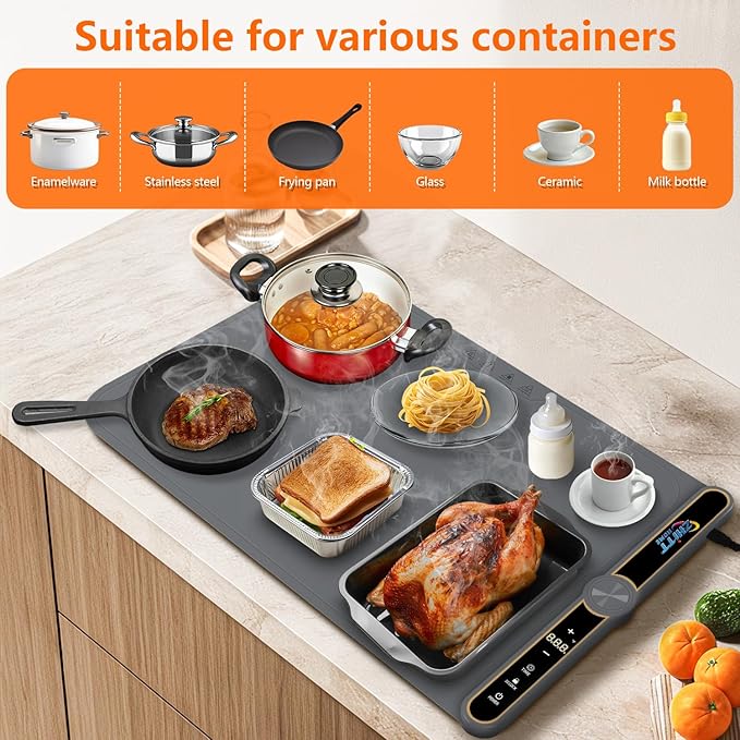 Food Warming Mat, 9 Temperature Modes & Upgraded Electric Heating Wire Full Surface Heating, Portable Warming Mat for Food, 6-Hours Auto Shut-Off Food Warming Mat for Buffet, Parties