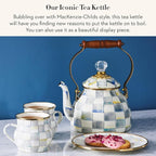 MACKENZIE-CHILDS Enamel Tea Kettle, Stylish Tea Kettle for Stovetop, Grey-and-White Sterling Check, 2 Quarts