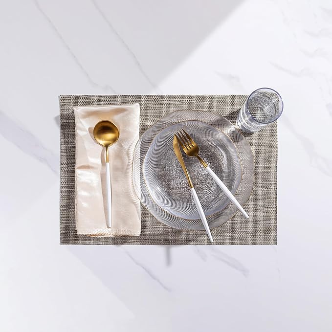 LEXMORE Placemats Set of 4 Vinyl/Plastic Woven Place Mats for Kitchen Table Indoor/Outdoor Washable Placemat Wipeable Dining Table Mats(Cappuccino)