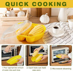1 Pcs Microwave Corn Steamer with Lid for Frozen Corn Broccolini Vegetables on The Cob, Fast & Easy, 2 Pcs at Once, Vented Lid, Dishwasher Safe, Microwave Dishes Steamer Kitchen Tool (Yellow)