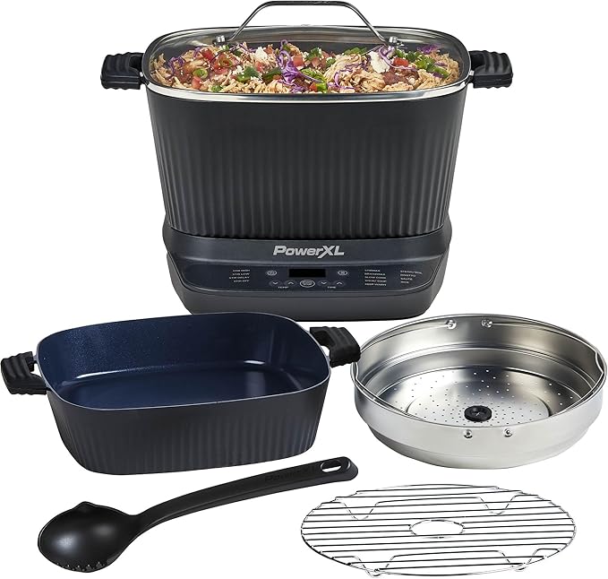 STIRMAX DELUXE 7.5 Quart Digital Multi-Cooker with Automatic Paddle to Stir and Shred, 9 in 1 programmable presets to Sauté, Sear, and Brown Food Before Simmering – Accessories, Skillet, & Cookbook