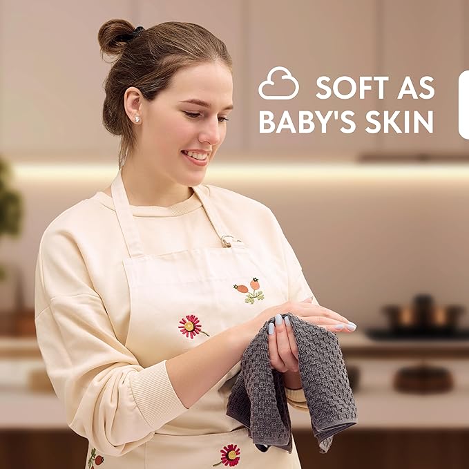 Super Absorbent Kitchen Towels 12 Pack - Premium 100% Cotton Kitchen Towels, 450GSM Thick Machine Washable Gray Dish Towels for Kitchen Drying, Cleaning, Dobby Weave, Unmatched Quality