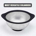Stainless Steel Colander for Kitchen Metal Colanders & Food Strainers, Small and Large Sink Colander Set, Black Non-Slip Grip, (3 QT and 5 QT)