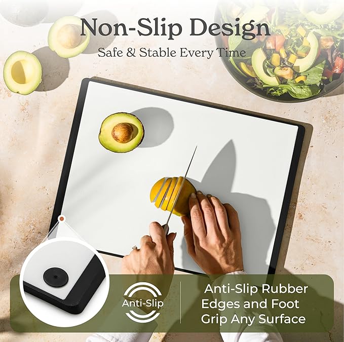 SMIRLY Plastic Cutting Board Set with Holder 4 Pieces, Non-Slip Dishwasher Safe Chopping Boards for Kitchen, Black & White