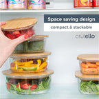 Crutello Glass Storage Containers with Bamboo Lids - Eco-Friendly Non Toxic Meal Prep Jars with Wooden Lid for Fridge and Kitchen Organization - Non Plastic Container for Fruit Bowls 2 Pack