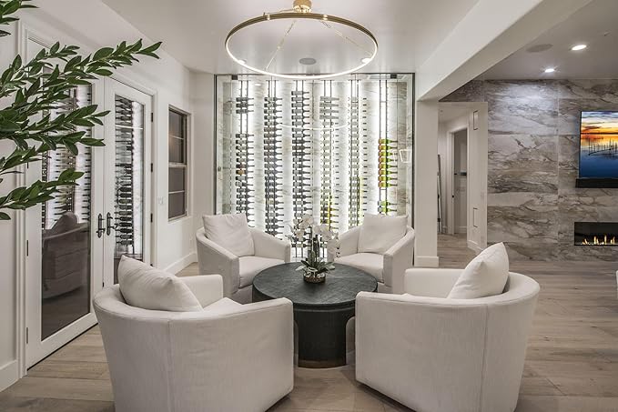 Ultra Wine Racks Floor-to-Ceiling Mount Display (1 Side, Double Deep, Black, Holds 42 Wine Bottles) - Modern Metal Wine Storage for Wine Cellars, Home Bars, Kitchens, and Dining Rooms