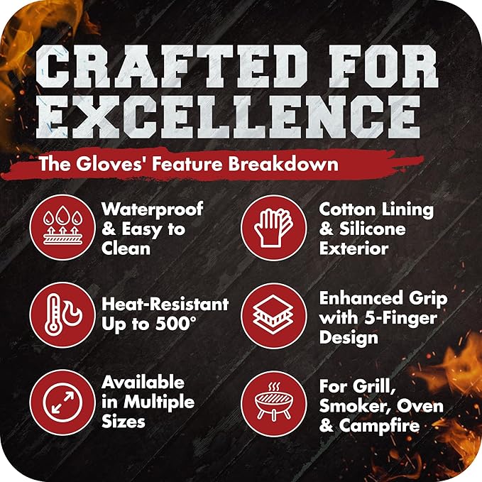 KITCHEN PERFECTION XL Silicone Smoker Oven Gloves-Extreme HeatResistant Gloves-Handle Hot Food Right on Your Grill BBQ Fryer&Pit|Waterproof Grilling Cooking&Baking Mitts|Superior Value Set+3 Bonuses
