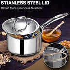 2 Quart Sauce Pan with Lid, Tri Ply Stainless Steel Saucepan 2 Qt with Stainless Steel Lid, 2 Measuring Lines, Upgraded Packaging, Cool Ergonomic Handle, Dishwasher & Oven Safe