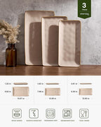 famiware Serving Platter, Rectangular 15.67/14.1/12.6 inch Serving Dishes for Entertaining, Microwave Dishwasher Safe, Stonware Serving Trays for Party, Turkey, Cheese, Ocean Series, Cinnamon Brown