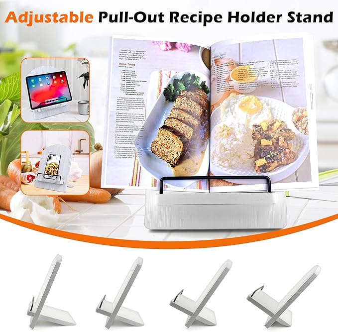 Wood Cookbook Stand Cookbook Holder: Kitchen Adjustable Cookbook Holder Recipe Stand for Counter White