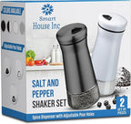 The Original Salt and Pepper Shakers set - Black & White - Spice Dispenser with Adjustable Pour Holes - Stainless Steel & Glass - Set of 2 Bottles
