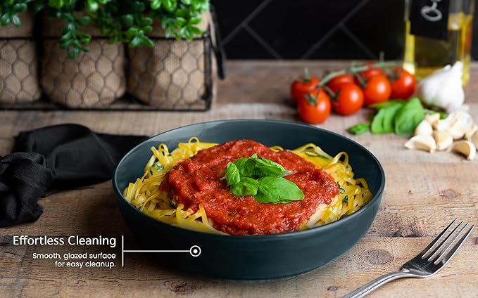 KooK Pasta Bowl, Salad Bowls, Soup, Serving Bowls, Ceramic, Large Capacity, Microwave & Dishwasher Safe, Set of 4, 40 Oz,(Dark Teal)