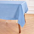 Solino Home Cornflower Blue Linen Tablecloth 60 x 90 Inch - 100% Pure Linen Hemstitch Table Cloth for Rectangle Tables - Classic Hemstitch, Machine Washable Tablecloth for Summer