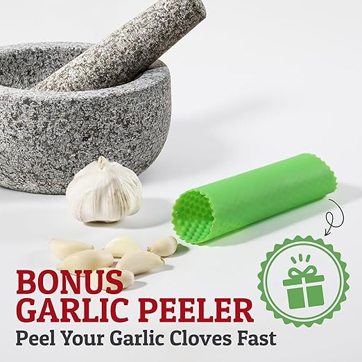 Priority Chef Heavy Duty Large Mortar and Pestle Set, Hand Carved from Natural Granite, Make Fresh Guacamole, Pesto, Stone Grinder Bowl, Herb Crusher, Spice Grinder, 6.3 Inches Wide, 2 Cup - Grey