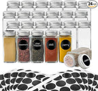 24Pcs Spice Jars with Label, 4oz Empty Square Seasoning Containers, Spice Jars with Shaker Lids, Small Spice Bottles for Salt, Herbs, Sugar, Pepper, Seasoning Jars for Spice Rack, Cabinet, or Drawer