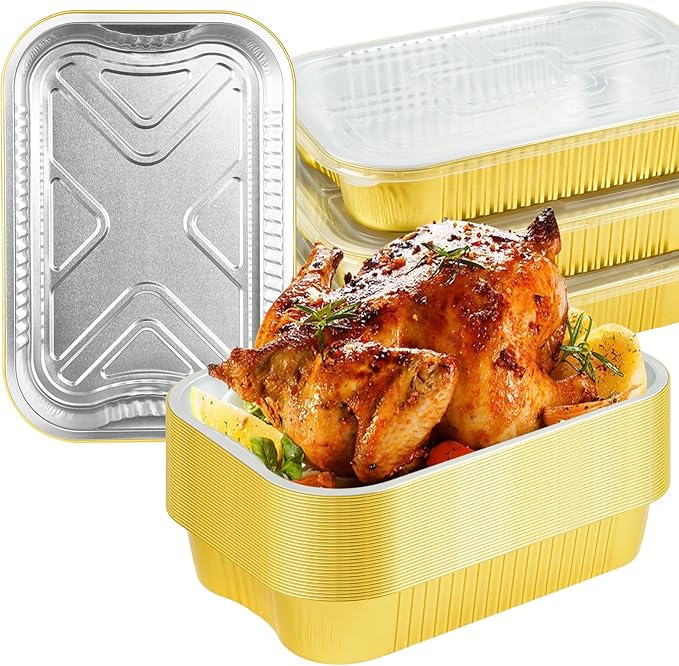 15 Pack 13"×9"×2.4" Gold Aluminum Foil Pans with Lids Heavy Duty, 9x13 Foil Food Containers with Lids, Tin Foil Pans for Baking, Meal Prep, Freezer, Heating and Takeout