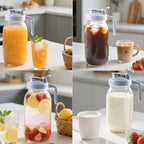 Glass Mason Jar Pitcher With Lid 64 Oz Wide Mouth Sun Tea Jar Half Gallon Cold Hot Water Pitcher 2 Quart Brew Coffee Jug Carafe For Fridge,Lemonade, Beverage,Milk,Juice Container 2 Set