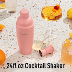 Mixology & Craft Matte Pink Bartender Kit – Cocktail Shaker and Jigger Set, 24oz Drink Mixer with Cap – Home Bar Tools for Mixing Cocktails, Martini, Margarita – Sleek Gift for Men & Women