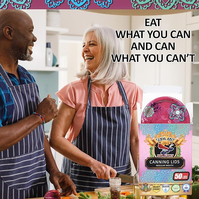 Supa Ant Thickest Canning Lids Regular Mouth (50 Pieces) Food Grade Tin - Can Lids for Canned Food - Buckle Proof & Rust Proof Lid for Canning Kit for Regular Mouth Mason Jars (Lush) Canning Supplies