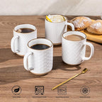 GBHOME Large Coffee Mugs Set of 4, 16oz Handmade Stoneware Coffee Mugs Set with Large Handle for Cappuccino/Latte/Tea/Hot Cocoa, Dishwasher & Microwave Safe, Off White