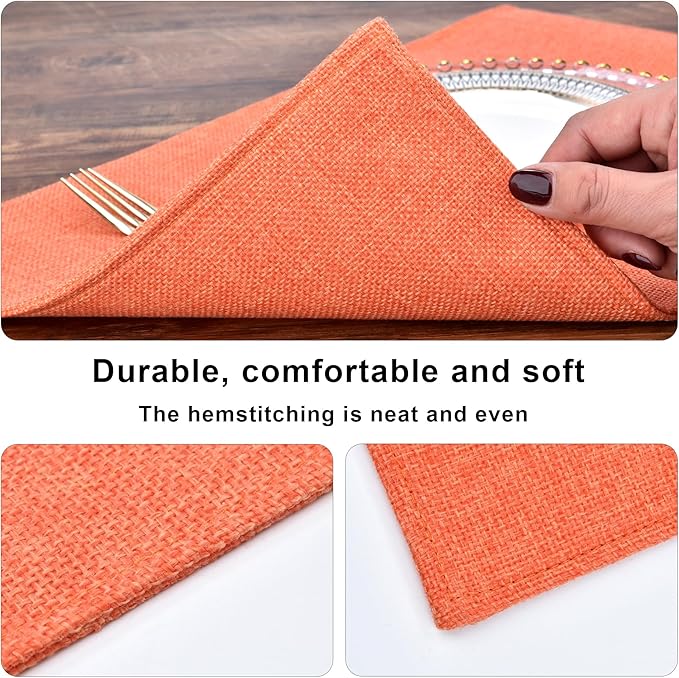 Orange Cloth Placemats Set of 8 - Easy to Clean Linen Type Fabric Table Placemats - Machine Washable & Heat Resistant Non-Slip Table Mats for Holiday Dining (Orange, 8)