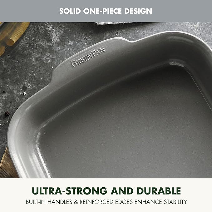 GreenPan Premiere Ovenware Healthy Ceramic Nonstick 13" x 9" Rectangular Baking Pan, Cast Aluminum Bakeware, Warp-Free, Oven and Broiler safe to 600F,Dishwasher Safe, PFAS-Free, Gray