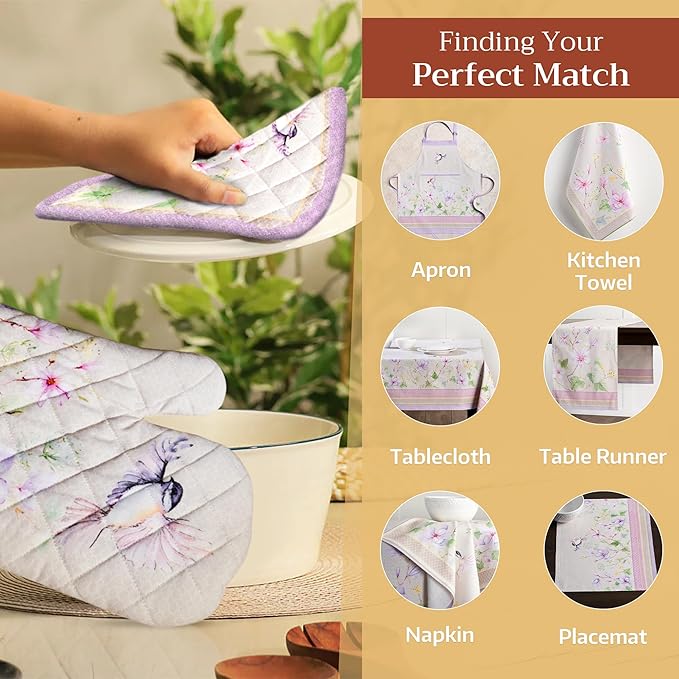 Maison d' Hermine Pot Holders 100% Cotton Heat Resistant Potholders 8" x 8" Hot Pads with Loop BBQ, Cooking, Baking, Grilling, Kitchen, Handling Hot Pans Spring/Summer (Pack of 1, Magnolia Mornings)