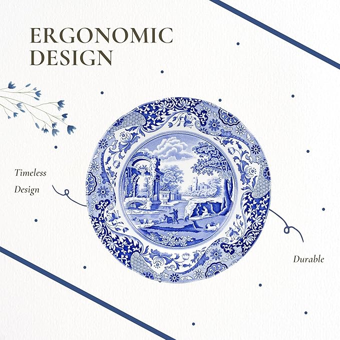 Spode Blue Italian 6.5" Bread & Butter Plate, Set of 4 - Classic Oriental-Inspired Porcelain Side Plates, Blue Ceramic Oriental Tableware for Appetizers, Desserts, Snacks - Made in England