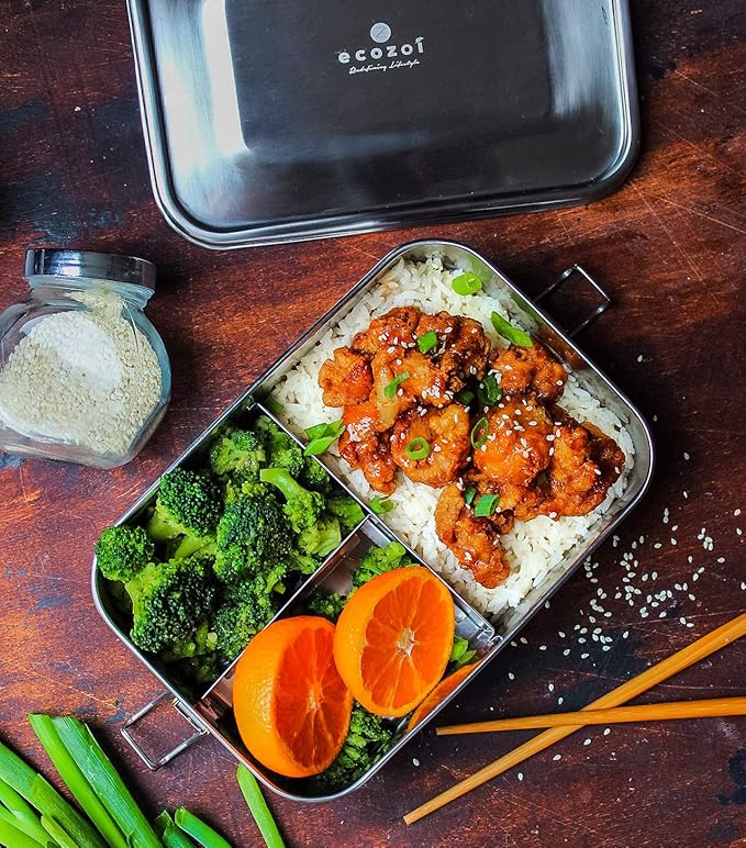 Stainless Steel Lunch Box, Leak Proof 3 Compartment, Medium | Redesigned Silicone Seal | Sustainable Zero Waste Eco Friendly Bento Box Food Storage Container