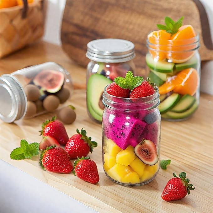 Accguan Mason Jars,Glass Jars With Lids 12 oz,Canning Jars For Pickles And Kitchen Storage,Wide Mouth Spice Jars With Silver Lids For Honey,Caviar,Herb,Jelly,Jams,Set of 20