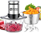 Kitchen in the box Food Processors with 400W All-Copper Motor,Small Meat Grinder & Food Chopper - Electric Vegetable Chopper with 2 8-Cups Bowls & 2 Bi-Level Blades for Meat/fish/Vegetable/Baby Food