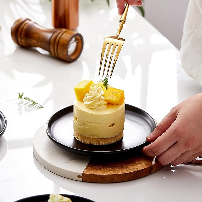 Matte Ceramic Appetizer Plates 6 Inch,Small Mini Dessert Plates Set of 4,Microwave and Oven Safe Snack,Bread,Butter Dessert,Pie,Cake Plates Cat Dishes(6 inch,Black)