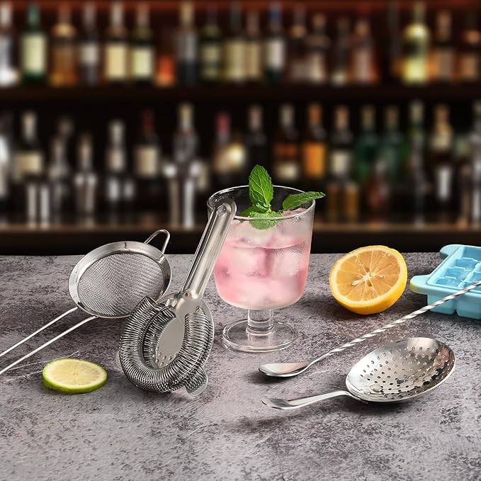 Cocktail Strainer Set – Bar tools Stainless Steel Includes Hawthorne Strainer, Julep & Fine Mesh Cocktail Strainers, Mixing Spoon – Drink Shaker Strainer for Bartending