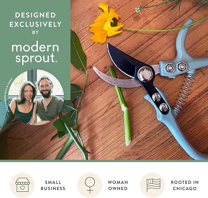 Modern Sprout Hand Pruners - Lightweight Pruning Shears W/Easy Lock- Gardening Scissors - Bypass Sharp Carbon Steel Blade - Rust Resistant - Garden Tools - Reusable Holster - Lavender
