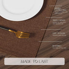 Romanstile Cloth Placemats Set of 6-12 x 18 Inch, Heat Resistant Double Layered Thickened Burlap Place Mats, Washable Linen Farmhouse Table Mats for Kitchen/Dining/Party/Outdoor, Dark Brown