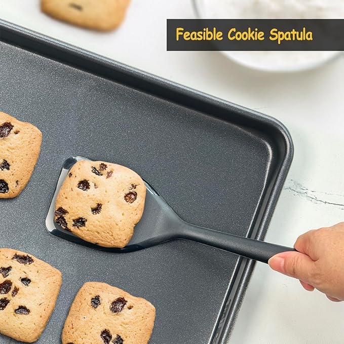 Silicone Spatula Set, 600°F Heat Resistant Silicone Spatula Turner Flipper for Cooking, Non Stick and Non Scratch Kitchen Utensils for Eggs & Fish, 2 Pack, Black